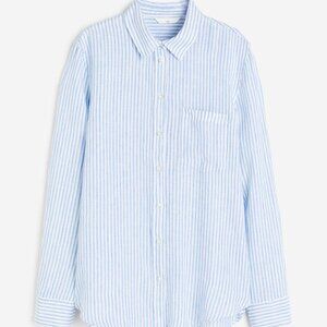 H&M Linen Blend Shirt - XL - Blue Stripe